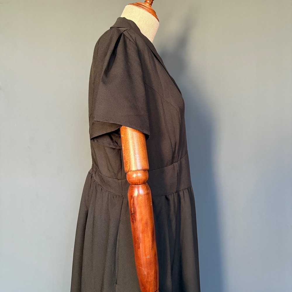 Modcloth Black Collared Fit-and-Flare Midi Dress - Picture 6 of 12